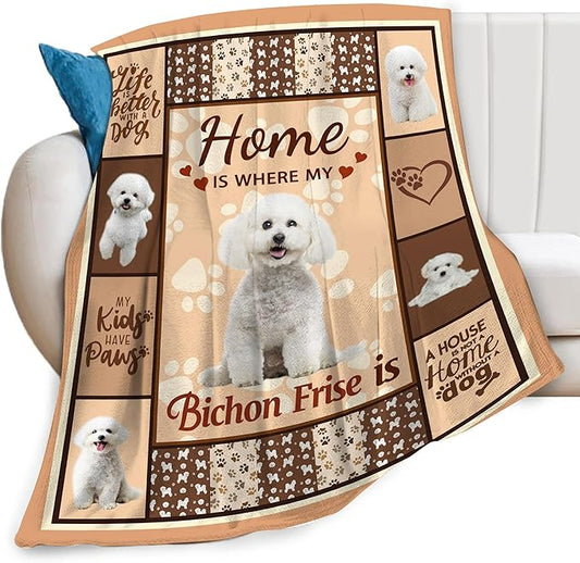 Bichon Frise Dog Print Blanket Best Dog Pet Animal Throw Blankets for Couch Sofa Stuff Decor Gifts Lightweight Soft Cozy Fleece Plush Warm Flannel Bedding for Lover Man Woman Teen Adults 40"x50"