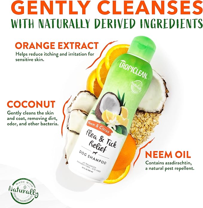 TropiClean Citrus Flea & Tick Shampoo for Dogs, Soothing Bite Relief, Citrus & Neem Scent, Made in the USA, 1 gallon