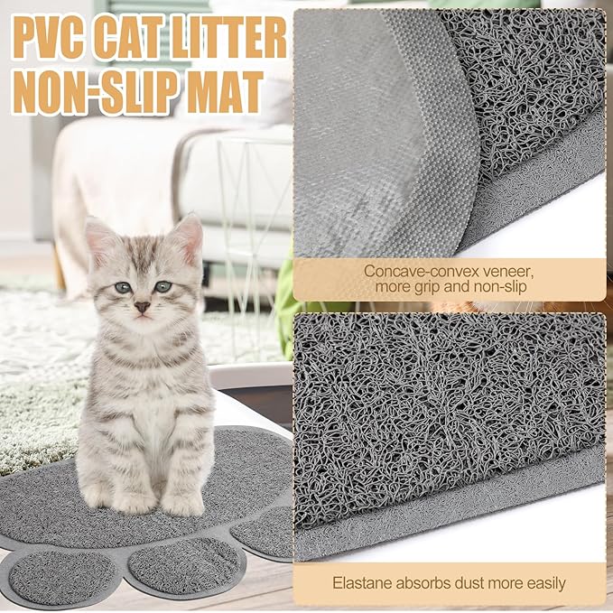 7 Pcs Small Cat Kitten Starter Kit Cat Litter Box with Shovel Cat Paw Litter Mat Double Automatic Cat Bowls Cat Toy Teaser Stick Cat Collar Essentials Kits for 1-3 Lbs Beginner (Khaki,Simple)