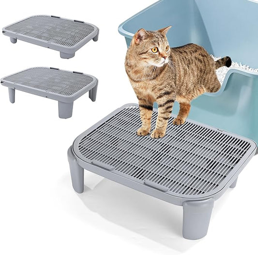 BALAPET Adjustable Cat Ramp for Litter Box Elevated Cat Litter Ramp for Cat Litter Boxes Double Layered Litter Trapper with Filter Function Cat Steps Suitable for Small & Elderly Cats (Grey)