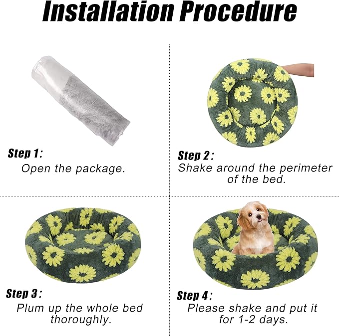 Calming Dog Bed, Dog Beds Fits up to 15 lbs Pets, Fluffy Donut Dog & Cat Bed Washable, Round Anti Anxiety Dog Bed, Small Dog Bed with Non-Slip Bottom (Yellow, 20" x 20")