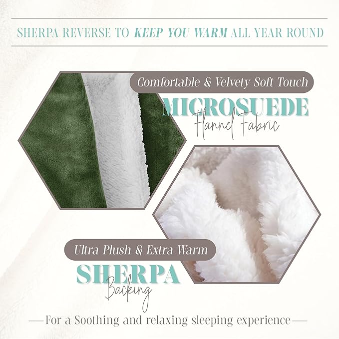 Elegant Comfort Reversible and Ultra-Plush Flannel Fleece Sherpa Throw- Lightweight Soft and Cozy- All Season Decorative Throw, Perfect for Lounging, 50 x 60 inches, Sage