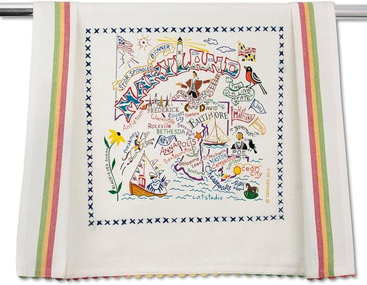 Catstudio Maryland Dish Towel - U.S. State Souvenir Kitchen and Hand Towel with Original Artwork - Perfect Tea Towels for Maryland Lovers, Travel Souvenir