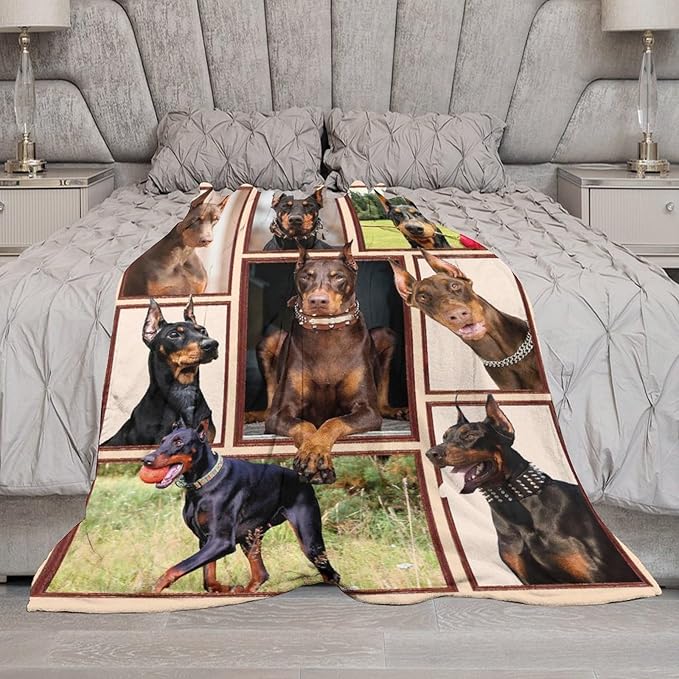 Doberman Blanket Dog Doberman Gifts for Girls Boys Woman Kids Doberman Lover Throw Blankets Soft Blanket Warm Fleece Flannel Plush Blankets for Bed Sofa Couch 40"x50"