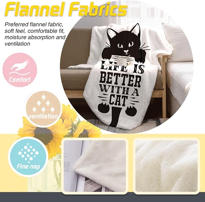 Black Cat Throw Blanket Super Soft Cozy Black Cat Blanket for Kid Adult Women Men Best Hallowen for Cat Mom Cat Lovers Cute Pet Cats Blanket for Couch Bed Sofa Dorm Home Decor(120"X90")