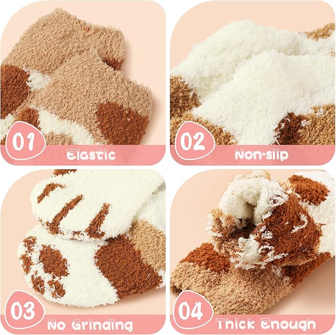 5 Pairs Fuzzy Cat Socks - Warm, Fluffy, Plush Winter Socks for Women