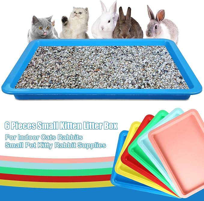 6pcs Kitten Litter Box, Plastic Cat Litter Trays Colorful Kitten Litter Pan Cat Waste Tray for Indoor Kittens (6 Colors)
