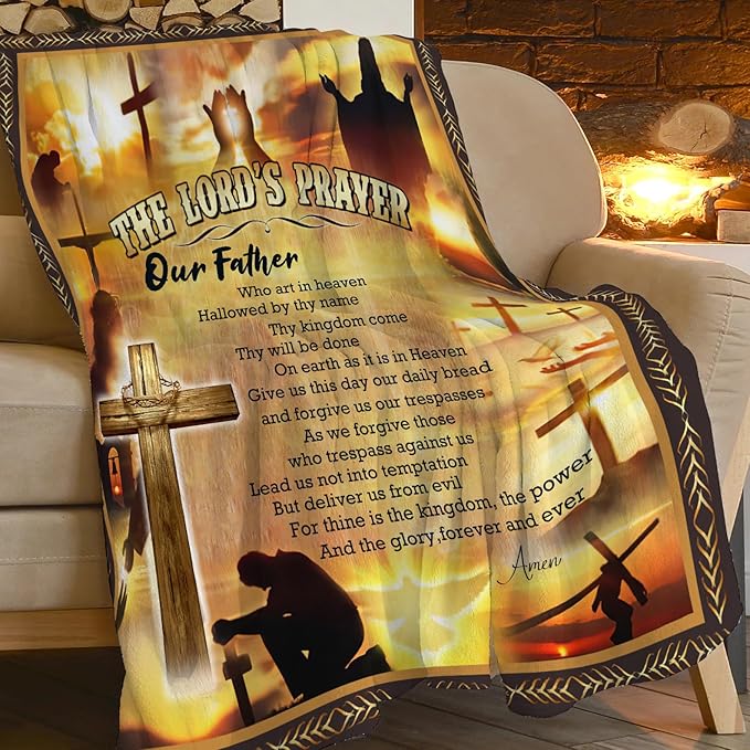 The Lord’s Prayer Print Blanket Christian Bible Verse Scripture Religious Faith Throw Blankets for Couch Sofa Bed Stuff Decor Gifts Fleece Plush Flannel Bedding for Lover Men Women Boys Girls 50"x60"