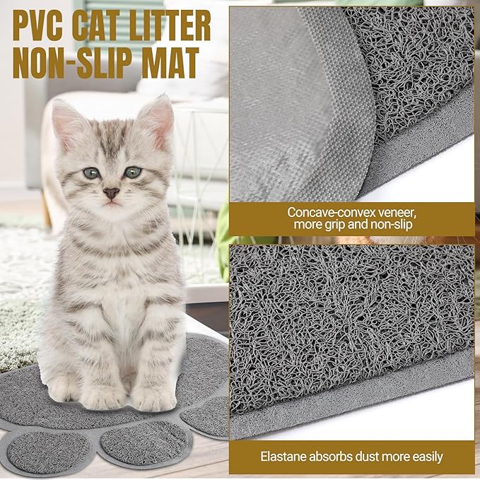 7 Pcs Small Cat Kitten Starter Kit Cat Litter Box with Shovel Cat Paw Litter Mat Double Automatic Cat Bowls Cat Toy Teaser Stick Cat Collar Small Cat Essentials Kits for 1-3 Lbs Beginner(Pink)