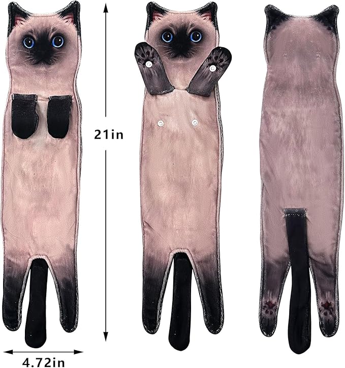PAT JUUMG Funny Cat Hand Towels for Bathroom, Kitchen Decor: Cute Decorative, Super Absorbent Soft Hanging Towels - Women's Gift for Cat Lovers (Siamese Cat)