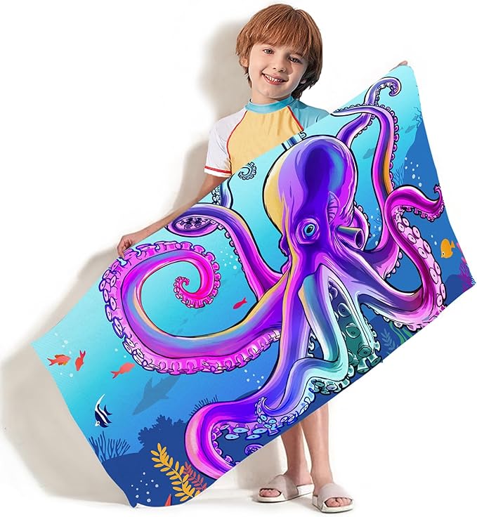 Bonsai Tree Large Octopus Beach Towel, Blue Microfiber Bath Towel for Women, Sand Free Quick Dry Travel Towels Large Octopus for Women Yoga Sports Adults 30" X 60"