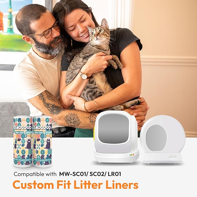 50 Pcs Litter Box Liner Bags, Compatible with Meowant MW-SC01, MW-SC02 and MW-LR01, Automatic Litter Box Heavy Duty Replacement Waste Bags, Drawstring Leak-proof Trash Bags, 18.5" x 12.6"