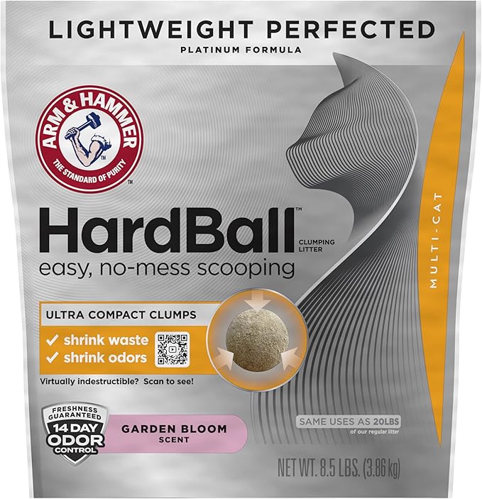 ARM & HAMMER HardBall Lightweight Easy No-Mess Scooping Garden Bloom Scent Platinum Multi-Cat Clumping Litter, 8.5LB Bag