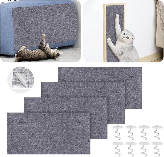 Mity rain 4PCS Cat Scratch Furniture Protector Mats 23.6“X11.8”Trimmable Self-Adhesive Cat Scratch Pads with 8PCS Furniture Nails Cat Couch Protector Mat for Pet Furniture DIY Dark Gray