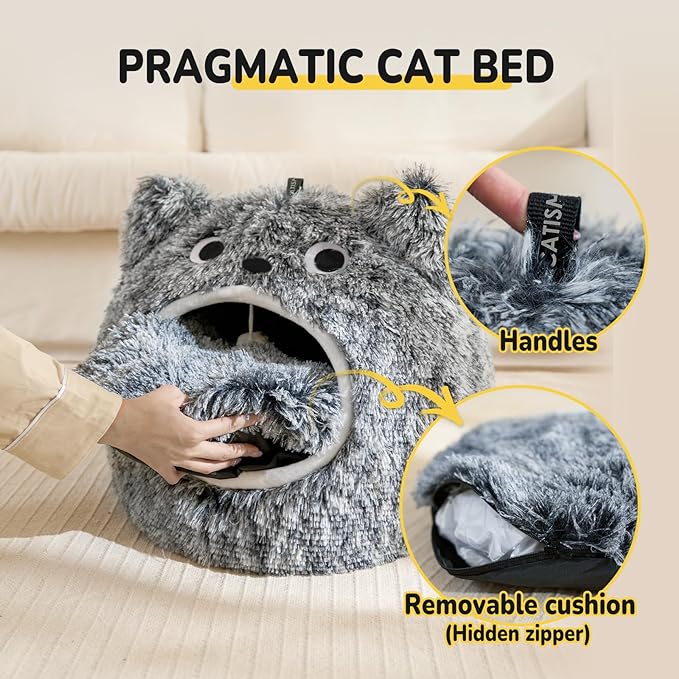 CATISM Cat Bed, Cat Beds for Indoor Cats, Cat Cave, Cat Cave for Indoor Cats, Cat Bed Cave, Large Cat Beds, Cozy Hooded Cat Bed with Soft Cushion, Removable Washable Cat Beds Keep Warm