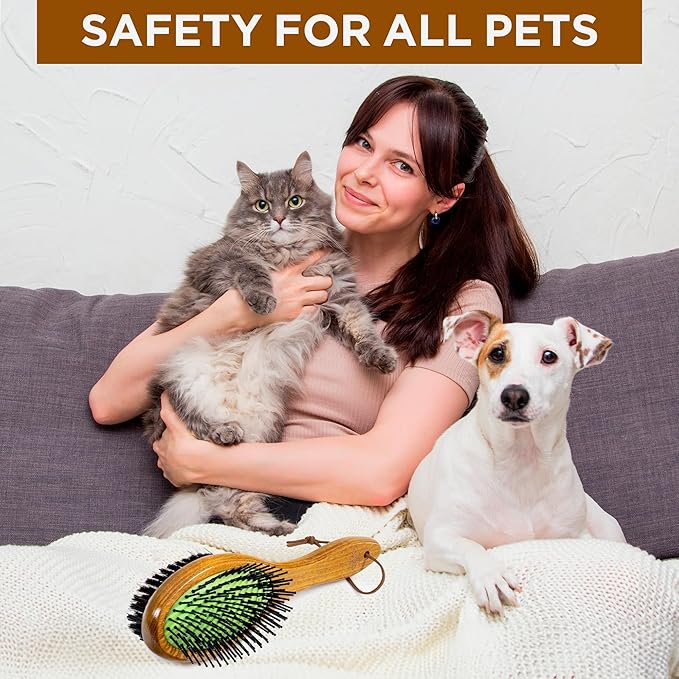 TAKAVU Dog Cat Detangling Brush, Two-Sided Pin & Boar Bristle Grooming Brush for Removing Loose Hair Dirt and Promoting Healthy Coat, De-shedding Pet Supplies Comb, Detangler Brush for Dogs, Cats