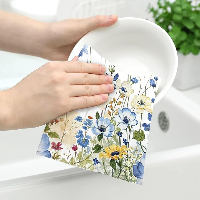 kampdream Faxdong Floral Hand Towel Set of 2, Watercolor Wildflower Botanical Plant Leaves Design Soft Absorbent Towels for Home Hotel Gym Spa Bathroom, Multi1 16×27 inch