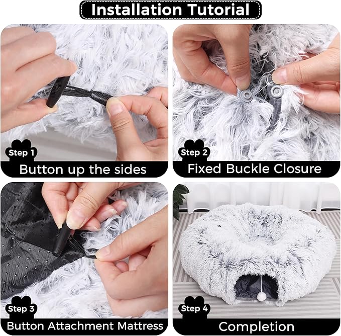 Plush Cat Tunnel with Cat Bed for Indoor Cats, Multifunctional Cat Donut Tunnel for Small Medium Large Cats Kitten Rabbit Puppies