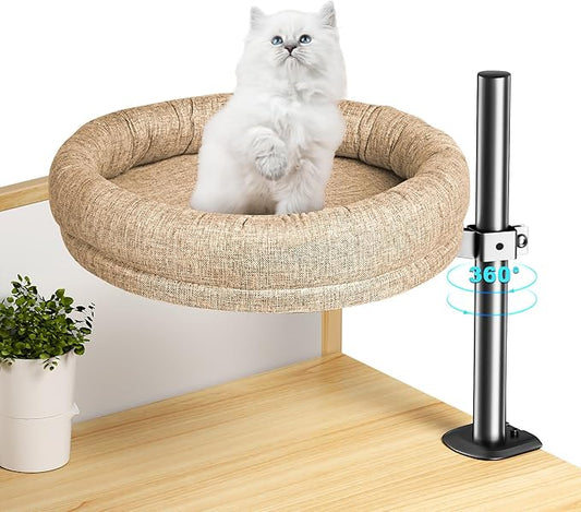 Cat Bed for Desk, Perfect Desk Pet Nest Cat Bed for Indoor Cats Height Adjustable Cat Desk Bed Max Load 50 LBS Comfortable Pet Bed for Kitty with 360° Rotating (Brown)