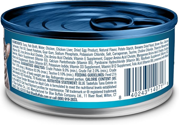 Blue Buffalo Tastefuls Wet Cat Food Morsels, Made with Natural Ingredients, Tuna, 3-oz Cans (24 Count)