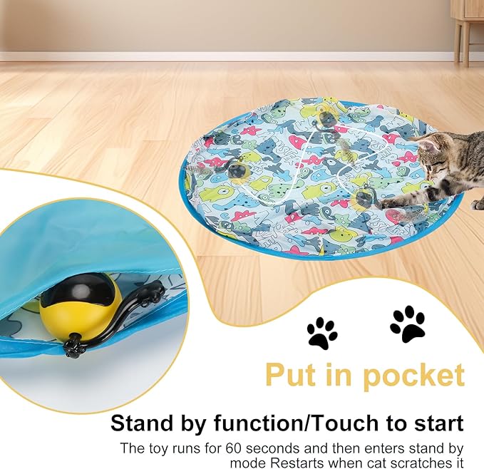 Interactive Cat Toy Ball,Simulated Hunting Remote Control Cat Toy,Electric Cat Automatic Ball Fast Rolling in Pouch, Motion Activate Chirping Hide and Seek Cat Toy Mouse Catching Game