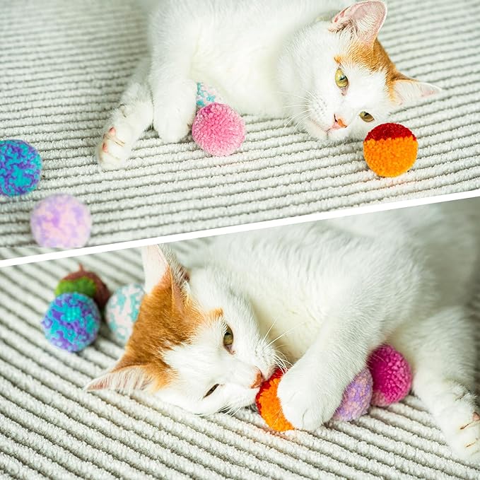 SHSHWANG Soft Pom Pom Cat Toy Balls 6 Pack, Cats Interactive Plush Toy Ball for Indoor Cats, Kitty, Kitten Chasing Toy Balls