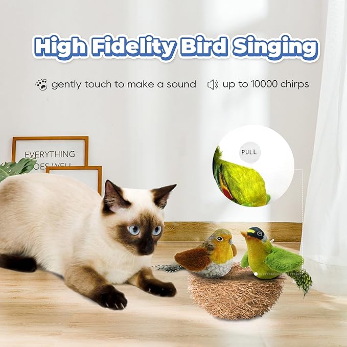 LEWISER Cat Toys Chirping Tit 2 Pcs with Catnip SilverVine, Suitable for Cat Wand Toys, Simulation Bird Design, Interactive Toys for Indoor Kitty Kitten Exercise, Green and Ground