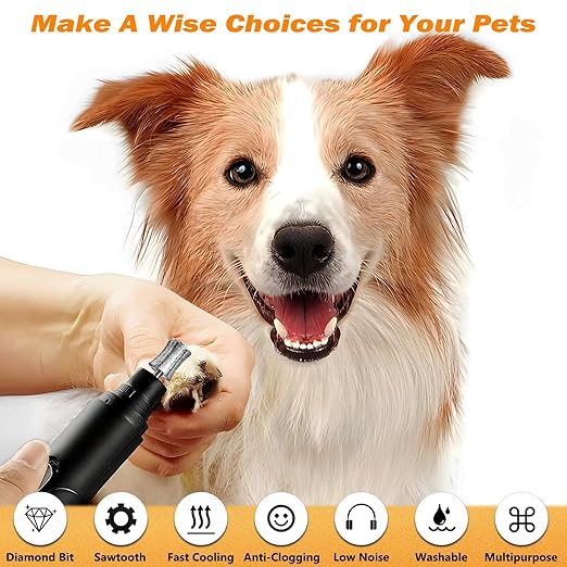 Anti-Clogging Pet Nail Grinder Bit Sawtooth Tip, Faster Cooling Diamond Dog Nail Grinding Head with Steel Brush for 1/8" Dremel Rotary Tools & Many Brands for Small Medium Large & Anxious Dogs