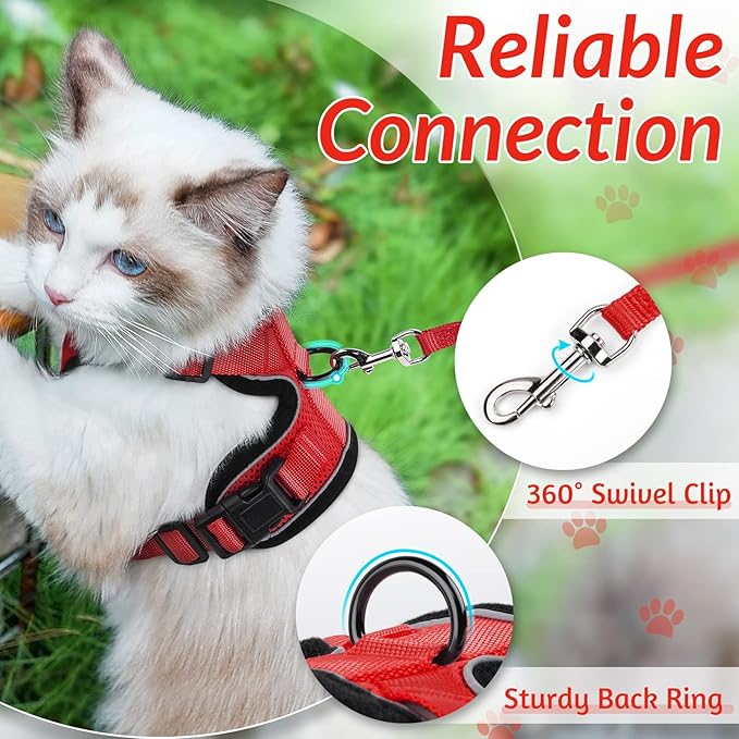 rabbitgoo Cat Harness and Leash for Walking, Escape Proof Soft Adjustable Vest Harnesses for Cats, Easy Control Breathable Reflective Strips Jacket, Red, XXS