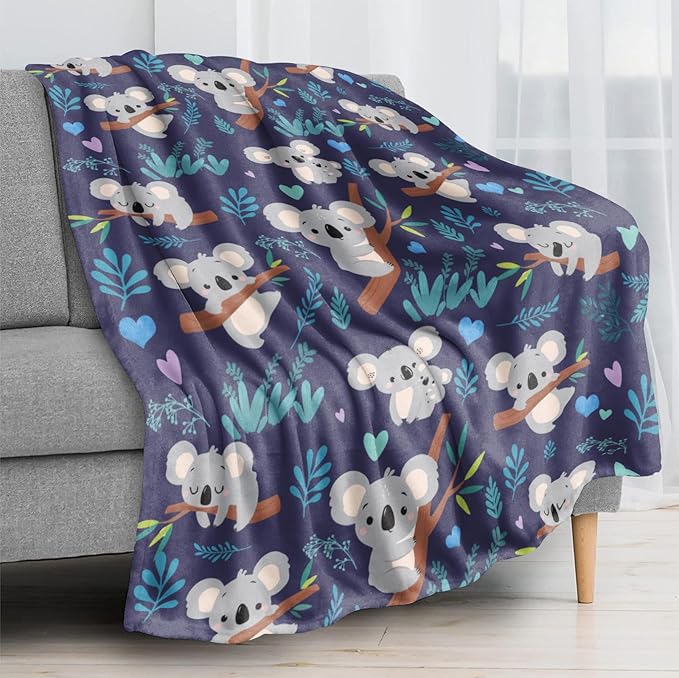 Koala Blanket Soft Flannel Lightweight Throw for Kids Girls Boys - All Season Animal Blanket for Sofa Couch Bed - Decorative Mushroom Present