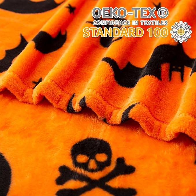 Ghost Halloween Blanket 50” x 70” Reversible Pumpkin Print Fleece Throw Blanket, 320 GSM Surper Soft Warm Cozy Fall Blanket for Couch Sofa Bed, Halloween Harvest Gifts and Home Decor