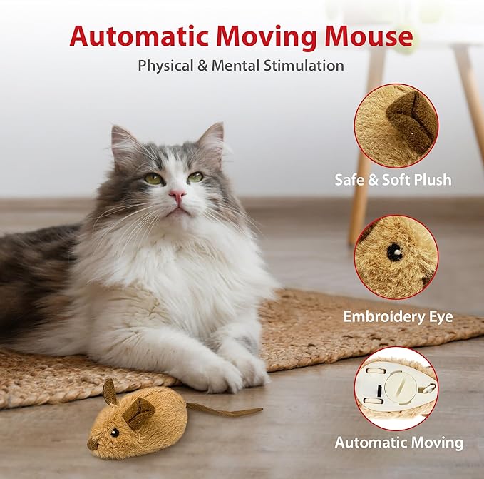 Gigwi Interactive Cat Toys For Indoor Cats, Moving Cat Toy For Bored Indoor Adult Cats, Automatic Electronic Moving Mouse Cat Toys With Realistic Squeaky, Kitten Toys For Hunting Play Exercise