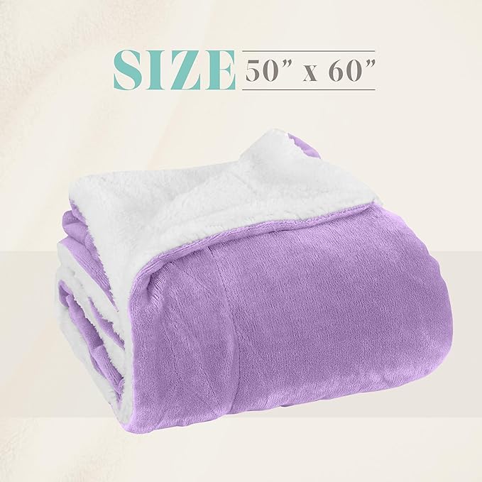 Elegant Comfort Reversible and Ultra-Plush Flannel Fleece Sherpa Throw- Lightweight Soft and Cozy- All Season Decorative Throw, Perfect for Lounging, 50 x 60 inches, Lavender