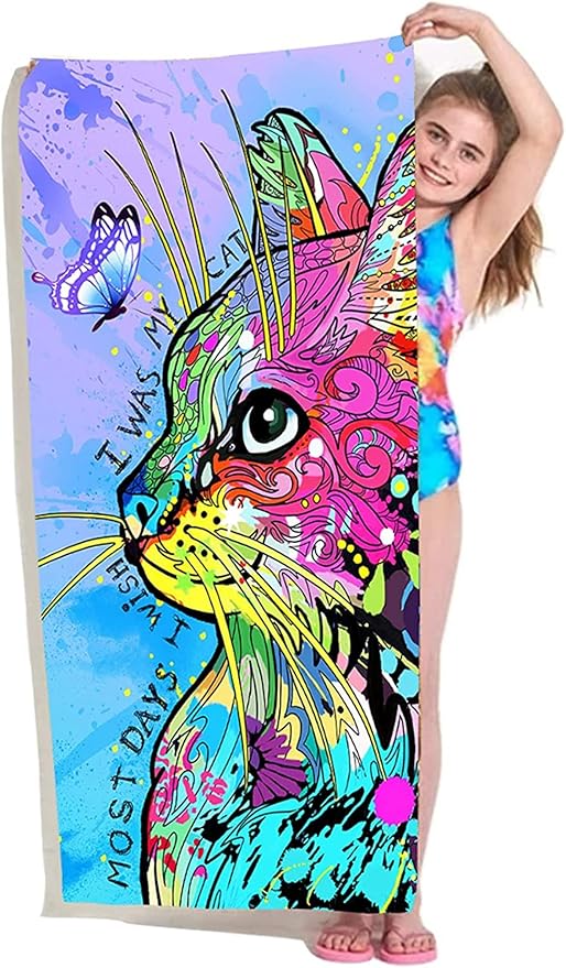 Bonsai Tree Cat Gifts Beach Towel for Women Girls, Cute Microfiber Bath Towel Gifts, Funny Sand Free Quick Dry Travel Towels for Women Kids Yoga Sports 30" X 60