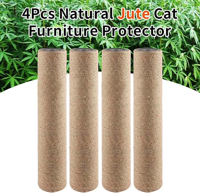 VCEPJH 4Pcs Cat Scratching Post Replacement for Indoor Cats 15.7in Cat Scratch Post Refill Pole Parts Jute Rope Cat Furniture Protector with M8 Screws for Cat Tree Tower (Yellow)
