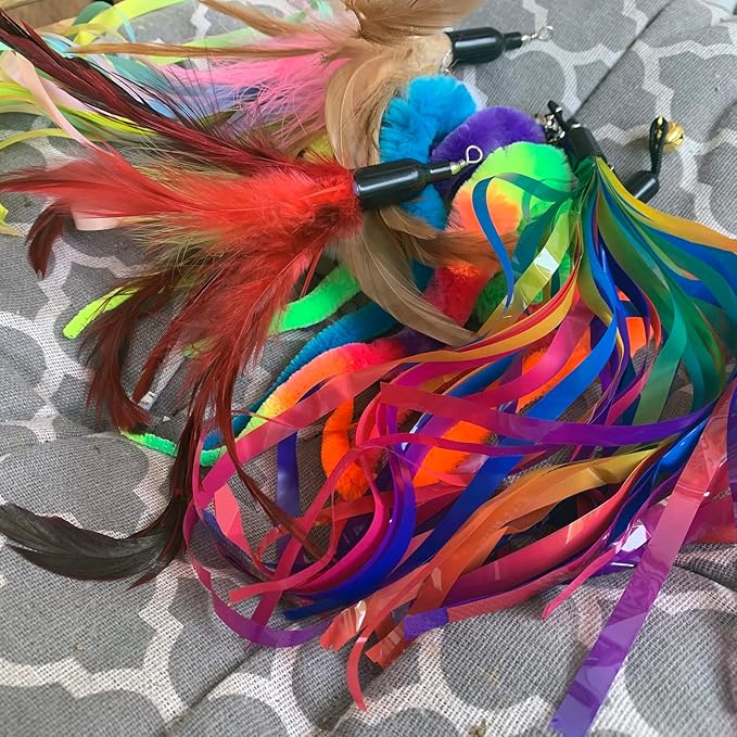 Cat Feather Toys Replacement Cat Wand Refills,，Interactive Cat Wand Toy Replacement,Cat Worms Refill,Cat Wand Toy Assorted Teaser Refills (13Pcs)