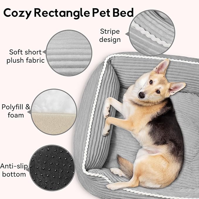 Rectangle Cat Dog Bed for Large Medium Small Pets Indoor Outdoor Machine Washable Sleeping Sofa Non-Slip Bottom Soft Puppy Bed Durable Orthopedic Calming Pet Cuddler (Large, Grey)