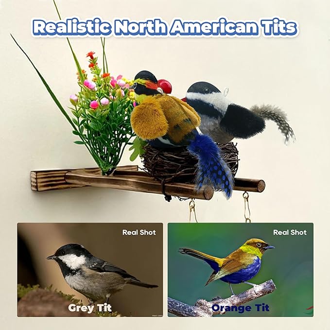 LEWISER Cat Toys Chirping Tit 2 Pcs with Catnip SilverVine, Suitable for Cat Wand Toys, Simulation Bird Design, Interactive Toys for Indoor Kitty Kitten Exercise, Orange and Black