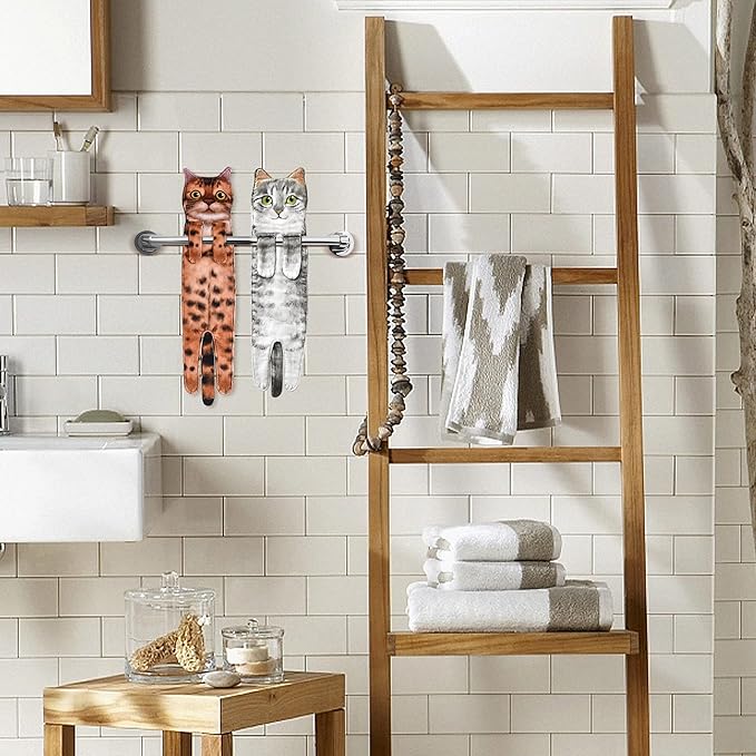 Cat Funny Hand Towels for Bathroom Kitchen - Cute Decorative Fairy Tale Cat Decor Hanging Washcloths Towels Super Absorbent Soft - Housewarming Birthday Christmas Fun Gifts for Women Cat Lovers