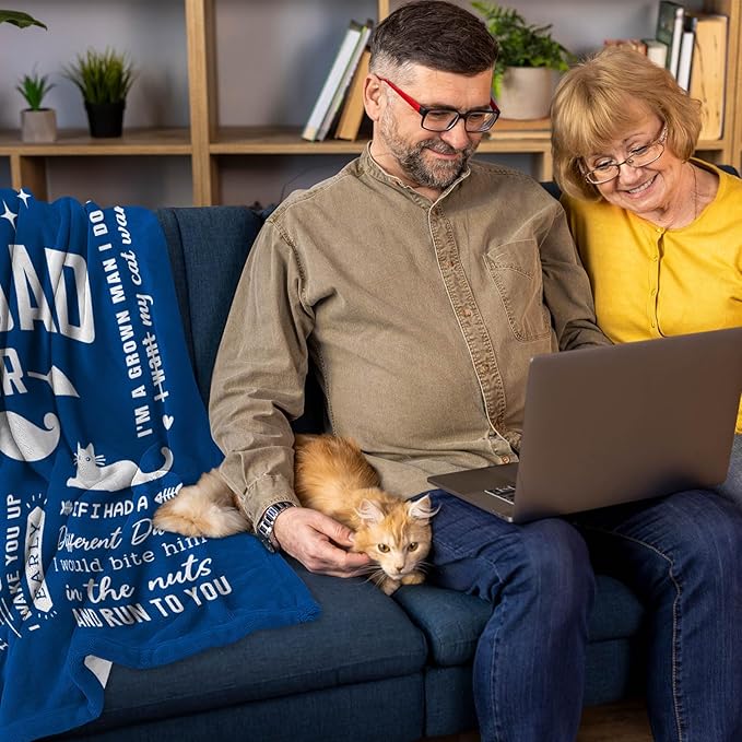 Cat Dad Throw Blanket 60" x 50", Cat Dad Gifts for Men, Cat Daddy Gifts, Birthday Gift for Cat Lover, Fathers Day Cat Lovers Gifts for Men, Best Gifts for Cat Dads