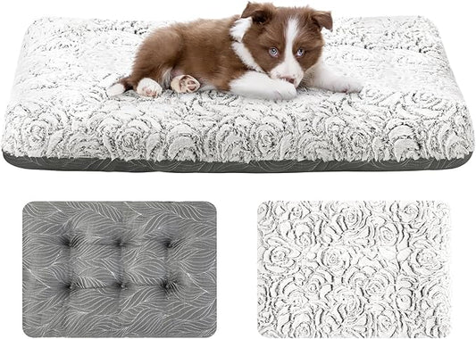 2 in 1 Dog Bed Crate Pad Mat Washable Reversible (Cool & Warm) Soft Fluffy Pet Kennel Beds for Large Medium Small Puppy Cat Sleeping Mattress Machine Wash Dog Cooling Mats (Dot Grey, 24"*17.5")