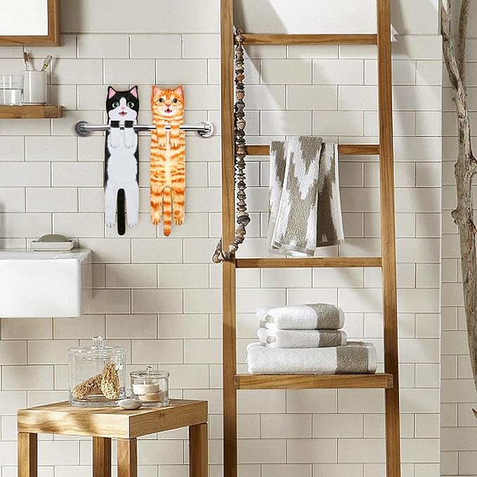 Cat Funny Hand Towels for Bathroom Kitchen - Cute Decorative Fairy Tale Cat Decor Hanging Washcloths Towels Super Absorbent Soft - Housewarming Birthday Christmas Fun Gifts for Women Cat Lovers