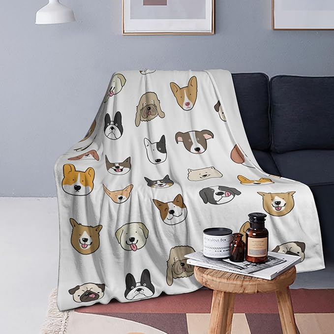 Cute Kids Dogs Puppies Print Blanket Throw 50"x40", Plush Flannel Blankets with Dogs On It, Gifts for Kids Women Dog Lovers People