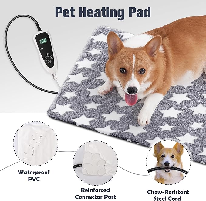 Large Cat Heating Pad, Waterproof Pet Heating Pad for Cat Dog Outdoor, Adjustable Temperature Cat Warming Bed Mat with Timer, Indoor Heated Cat Bed with Chew Resistant Cord (L: 35'' L X 24'' W)