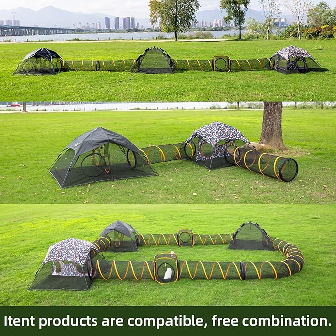 Cat Play Tunnel for Indoor and Outdoor, Cat Play House, Cat Enclosures Easy to Connect with Cat Tent with Two Zipper Doors Outside Cat Enclosure (Fun Run Cat Tunnel),Orange