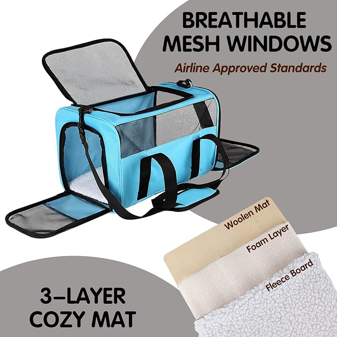 Carriers Soft-Sided Pet Carrier Large Carrier for Medium Large Cats Dogs Under 35Lbs,Breathable Ventilated Design,Collapsible Roomy Carrier with Airline Approved(X-Large,Blue)