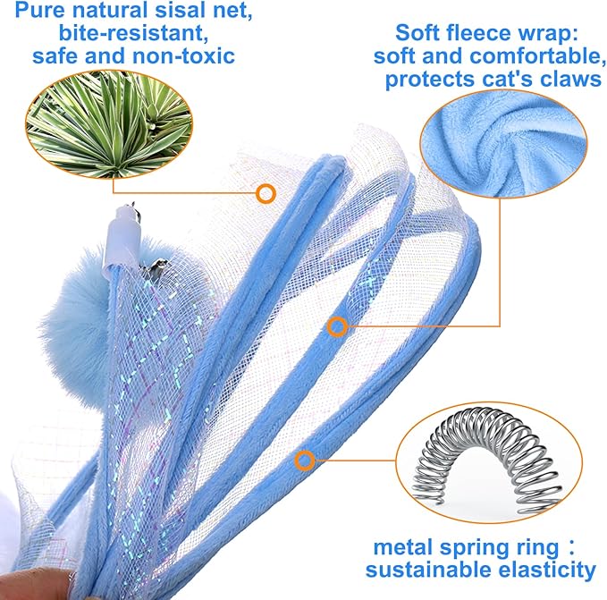 Mity rain Cat Tunnels for Indoor Cats，S Type Foldable Cat Tunnel Toy,Decompression Interactive Cat Springs Toys with Cat Ribbon/Bell/Feather/Pom pom Balls Blue