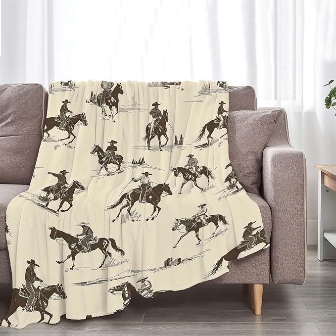 Cowboy Throw Blanket Horse Gifts for Kids Girls Boys Adults Women Men Soft Cozy Warm Plush Fluffy Fuzzy Fleece Blanket Decor 40''X50''