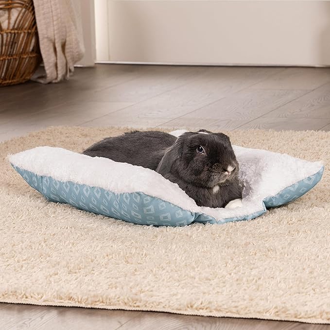 Furhaven Cat Bed for Indoor Cats, Washable w/ Removable Bolsters, For Pets Up to 9 lbs - Plush & Diamond Print Cuddle Loaf Mat - Aqua, Small
