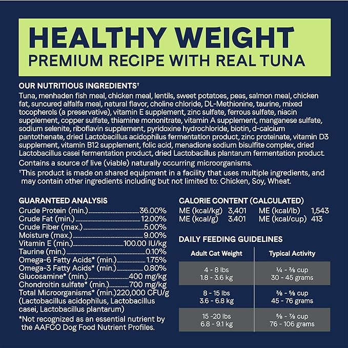 Canidae Pure Weight Management Limited Ingredient Premium Dry Cat Food, Real Tuna Recipe, 10 lbs, Grain Free